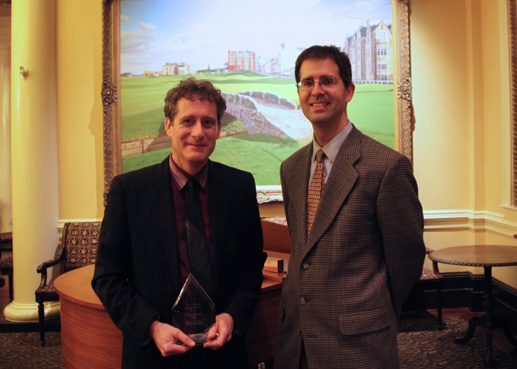 Fowler and interim dean Jason Keith after the awards presentation at Old Waverly in West Point, Miss.