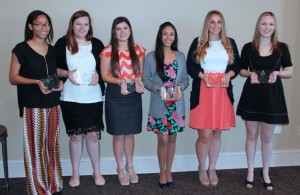 Student winners, pictured from L-R: Wade, Shelby, McNeel, Banerjee, Runion, and Bostick (not pictured: Baker, Clark, Jones, Lanum, and Lee) 