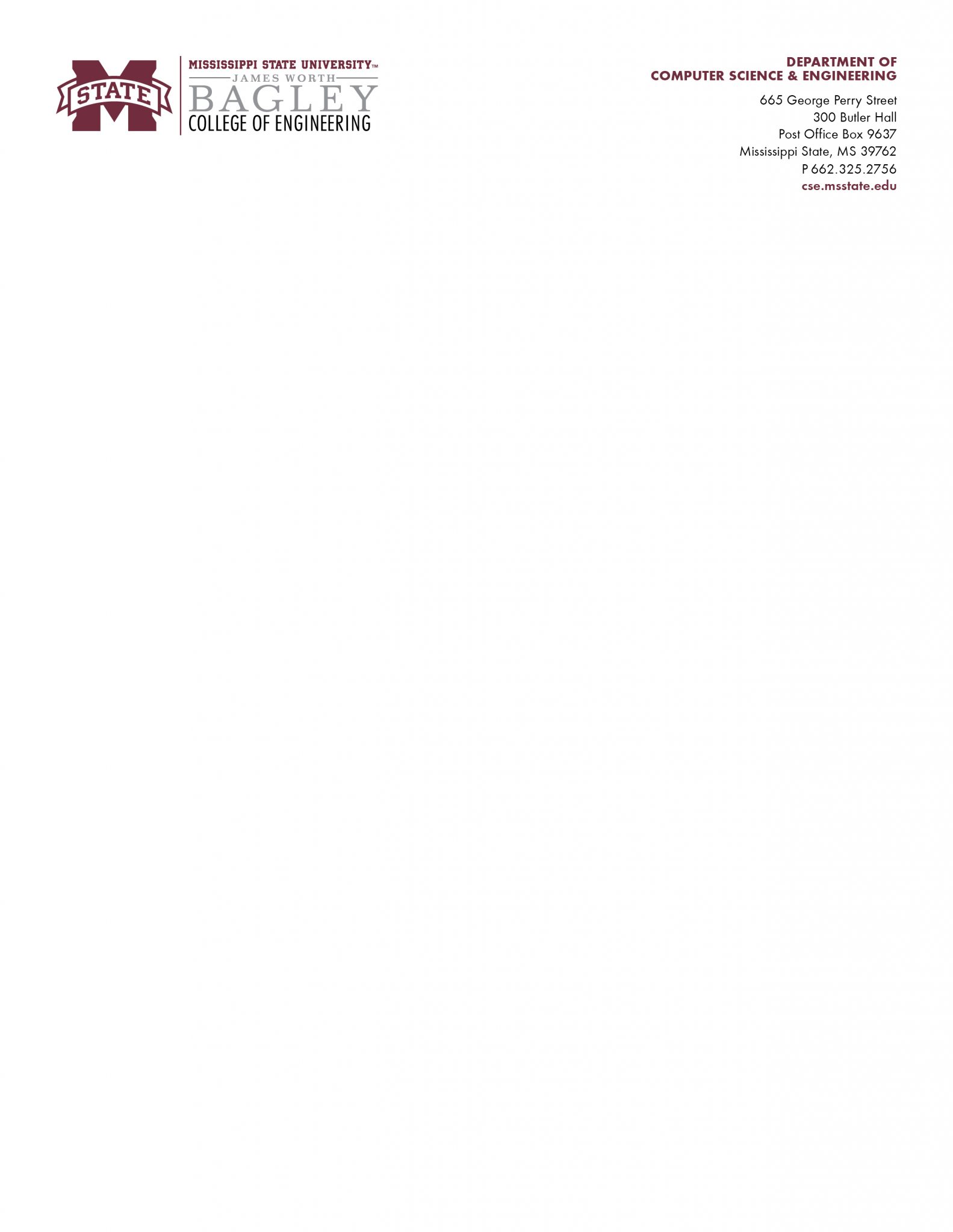 CSE Letterhead | Bagley College of Engineering